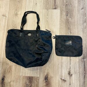 Coach Black Signature Nylon Tote with Matching Pouch
